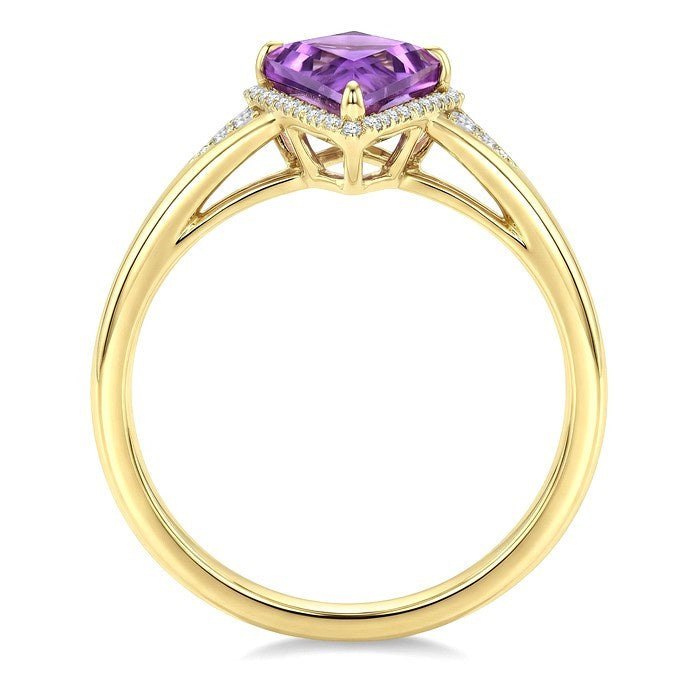 16X7 MM Evoque Gemstones Kite Shape Amethyst and 1/6 Ctw Round Cut Diamond Semi-Precious Ring in 10K Yellow Gold