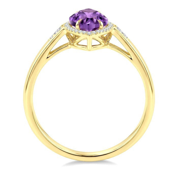 16X7 MM Evoque Gemstones Marquise Shape Amethyst and 1/6 Ctw Round Cut Diamond Semi-Precious Ring in 10K Yellow Gold