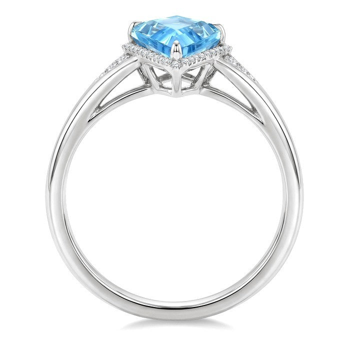 16X7 MM Evoque Gemstones Kite Shape Blue Topaz and 1/6 Ctw Round Cut Diamond Semi-Precious Ring in 10K White Gold