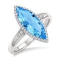 16X7 MM Evoque Gemstones Marquise Shape Blue Topaz and 1/6 Ctw Round Cut Diamond Semi-Precious Ring in 10K White Gold