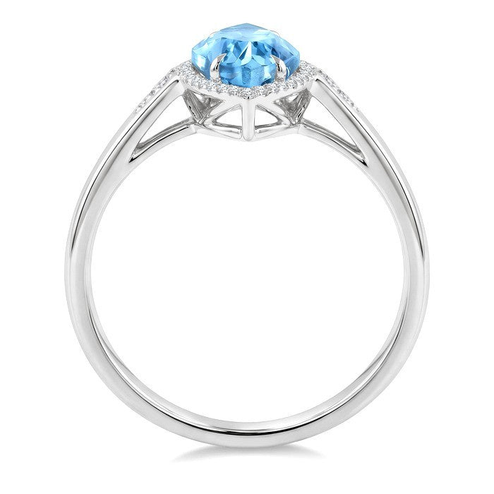 16X7 MM Evoque Gemstones Marquise Shape Blue Topaz and 1/6 Ctw Round Cut Diamond Semi-Precious Ring in 10K White Gold