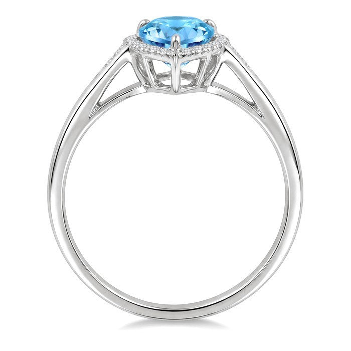 16X6 MM Evoque Gemstones Pear Shape Blue Topaz and 1/6 Ctw Round Cut Diamond Semi-Precious Ring in 10K White Gold