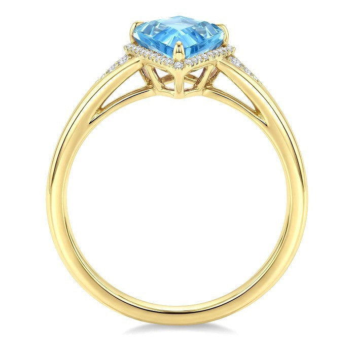 16X7 MM Evoque Gemstones Kite Shape Blue Topaz and 1/6 Ctw Round Cut Diamond Semi-Precious Ring in 10K Yellow Gold