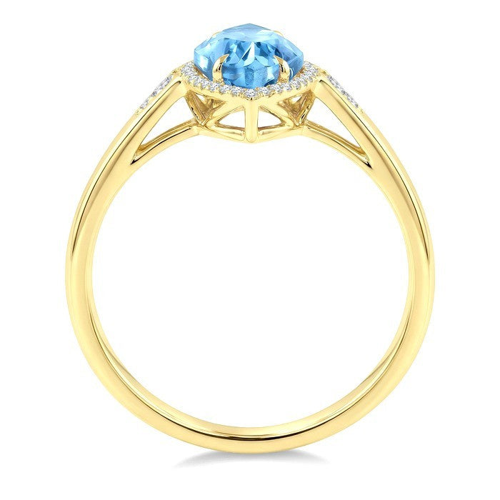 16X7 MM Evoque Gemstones Marquise Shape Blue Topaz and 1/6 Ctw Round Cut Diamond Semi-Precious Ring in 10K Yellow Gold