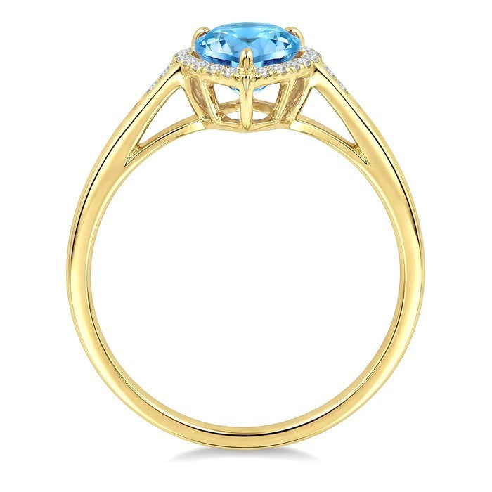 16X6 MM Evoque Gemstones Pear Shape Blue Topaz and 1/6 Ctw Round Cut Diamond Semi-Precious Ring in 10K Yellow Gold