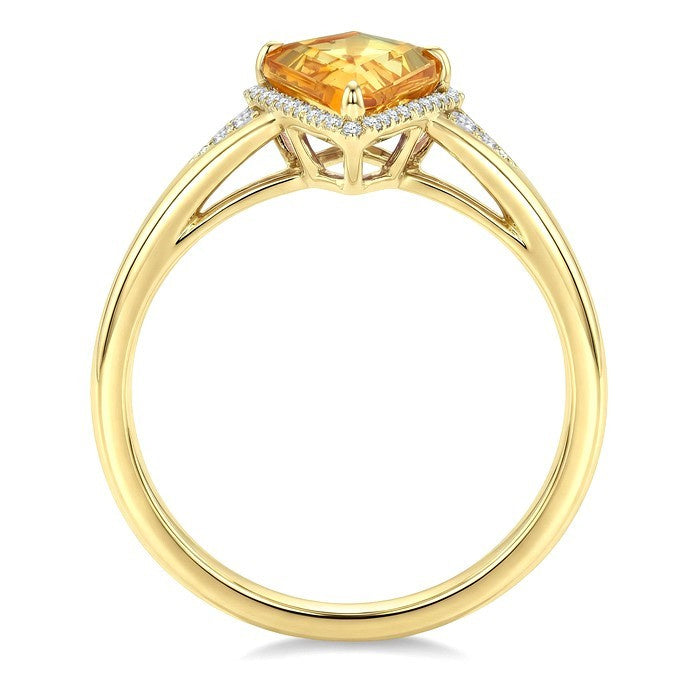 16X7 MM Evoque Gemstone Kite Shape Citrine and 1/6 Ctw Round Cut Diamond Semi-Precious Ring in 10K Yellow Gold