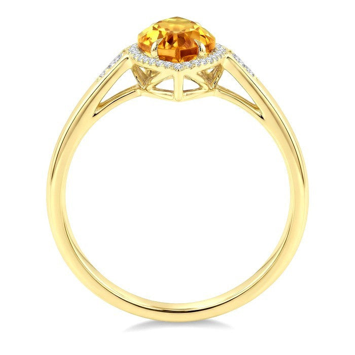 16X7 MM Evoque Gemstone Marquise Shape Citrine and 1/6 Ctw Round Cut Diamond Semi-Precious Ring in 10K Yellow Gold