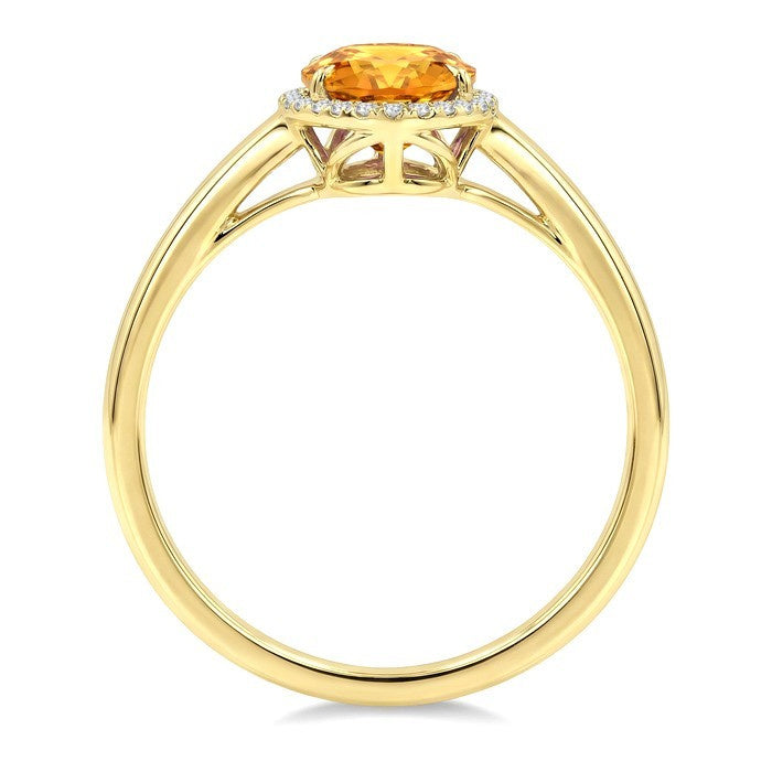 16X6 MM Evoque Gemstone Oval Shape Citrine and 1/6 Ctw Round Cut Diamond Semi-Precious Ring in 10K Yellow Gold