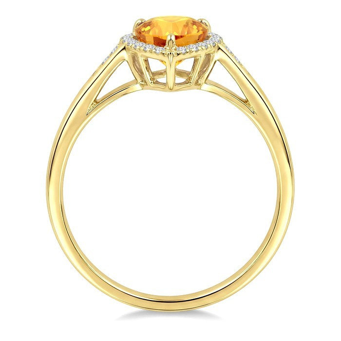 16X6 MM Evoque Gemstone Pear Shape Citrine and 1/6 Ctw Round Cut Diamond Semi-Precious Ring in 10K Yellow Gold