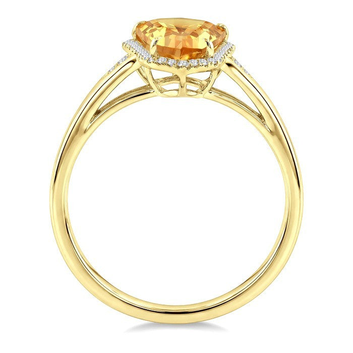 16X7 MM Evoque Gemstone Shield Shape Citrine and 1/6 Ctw Round Cut Diamond Semi-Precious Ring in 10K Yellow Gold