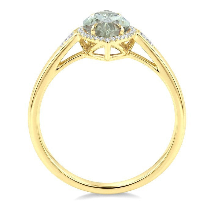 16X7 MM Evoque Gemstone Marquise Shape Green Amethyst and 1/6 Ctw Round Cut Diamond Semi-Precious Ring in 10K Yellow Gold