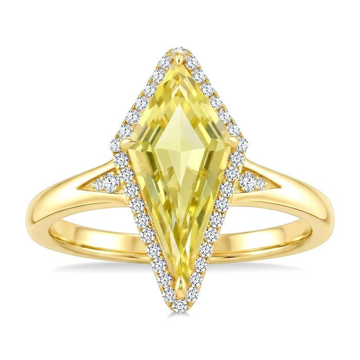 16X7 MM Evoque Gemstones Kite Shape Lemon Quartz and 1/6 Ctw Round Cut Diamond Semi-Precious Ring in 10K Yellow Gold