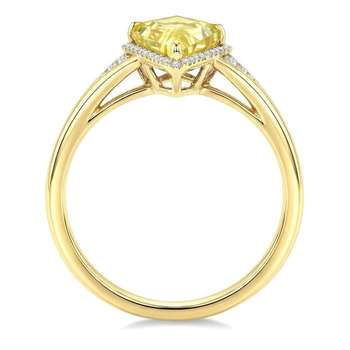 16X7 MM Evoque Gemstones Kite Shape Lemon Quartz and 1/6 Ctw Round Cut Diamond Semi-Precious Ring in 10K Yellow Gold