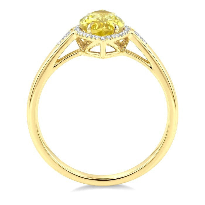16X7 MM Evoque Gemstones Marquise Shape Lemon Quartz and 1/6 Ctw Round Cut Diamond Semi-Precious Ring in 10K Yellow Gold