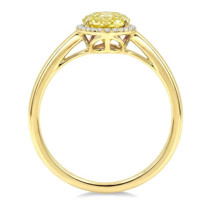 16X6 MM Evoque Gemstones Oval Shape Lemon Quartz and 1/6 Ctw Round Cut Diamond Semi-Precious Ring in 10K Yellow Gold