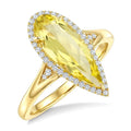16X6 MM Evoque Gemstones Pear Shape Lemon Quartz and 1/6 Ctw Round Cut Diamond Semi-Precious Ring in 10K Yellow Gold