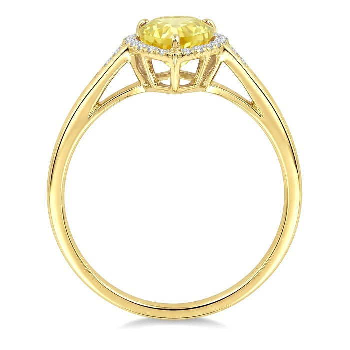 16X6 MM Evoque Gemstones Pear Shape Lemon Quartz and 1/6 Ctw Round Cut Diamond Semi-Precious Ring in 10K Yellow Gold