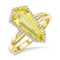 16X7 MM Evoque Gemstones Shield Shape Lemon Quartz and 1/6 Ctw Round Cut Diamond Semi-Precious Ring in 10K Yellow Gold