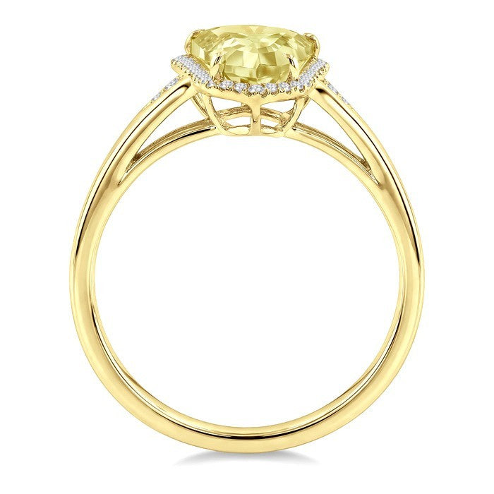 16X7 MM Evoque Gemstones Shield Shape Lemon Quartz and 1/6 Ctw Round Cut Diamond Semi-Precious Ring in 10K Yellow Gold