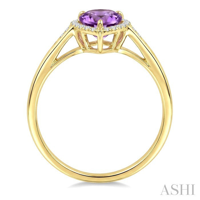 16X6 MM Evoque Gemstones Pear Shape Amethyst and 1/6 Ctw Round Cut Diamond Semi-Precious Ring in 14K Yellow Gold