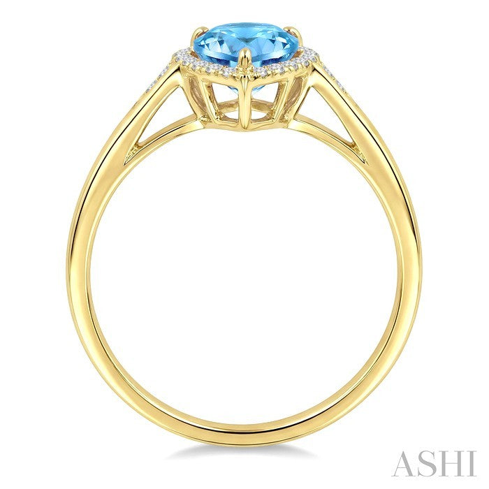 16X6 MM Evoque Gemstones Pear Shape Blue Topaz and 1/6 Ctw Round Cut Diamond Semi-Precious Ring in 14K Yellow Gold