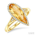 16X6 MM Evoque Gemstone Pear Shape Citrine and 1/6 Ctw Round Cut Diamond Semi-Precious Ring in 14K Yellow Gold