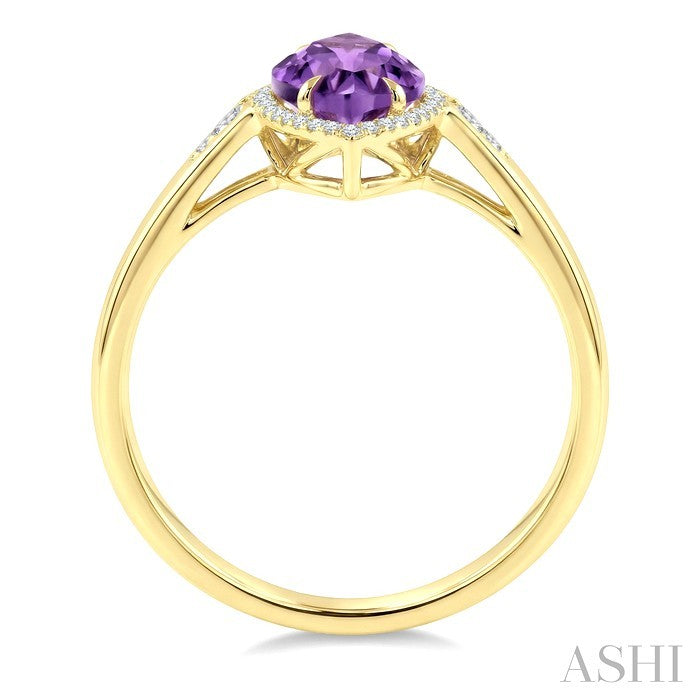 16X7 MM Evoque Gemstones Marquise Shape Amethyst and 1/6 Ctw Round Cut Diamond Semi-Precious Ring in 10K Yellow Gold