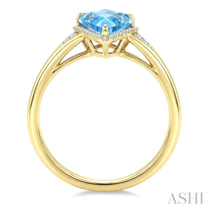 16X7 MM Evoque Gemstones Kite Shape Blue Topaz and 1/6 Ctw Round Cut Diamond Semi-Precious Ring in 10K Yellow Gold