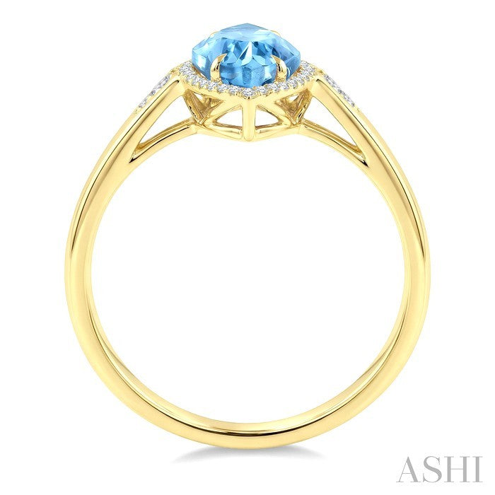 16X7 MM Evoque Gemstones Marquise Shape Blue Topaz and 1/6 Ctw Round Cut Diamond Semi-Precious Ring in 10K Yellow Gold