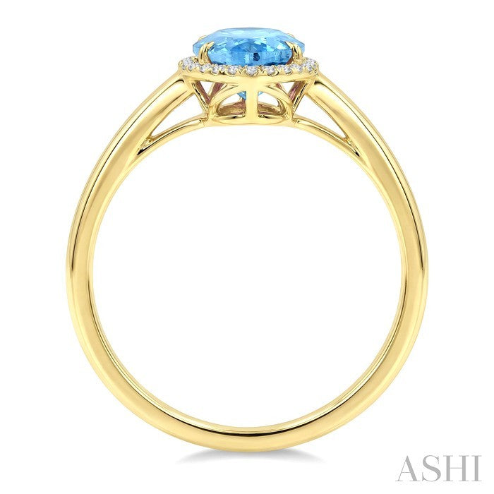 16X6 MM Evoque Gemstones Oval Shape Blue Topaz and 1/6 Ctw Round Cut Diamond Semi-Precious Ring in 10K Yellow Gold
