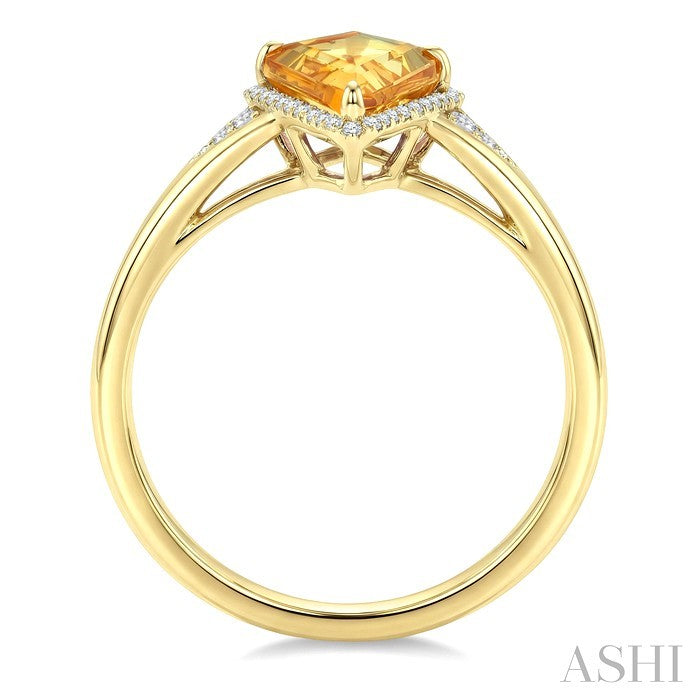 16X7 MM Evoque Gemstone Kite Shape Citrine and 1/6 Ctw Round Cut Diamond Semi-Precious Ring in 10K Yellow Gold