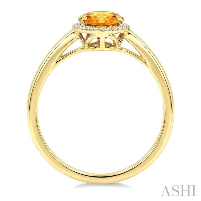 16X6 MM Evoque Gemstone Oval Shape Citrine and 1/6 Ctw Round Cut Diamond Semi-Precious Ring in 10K Yellow Gold