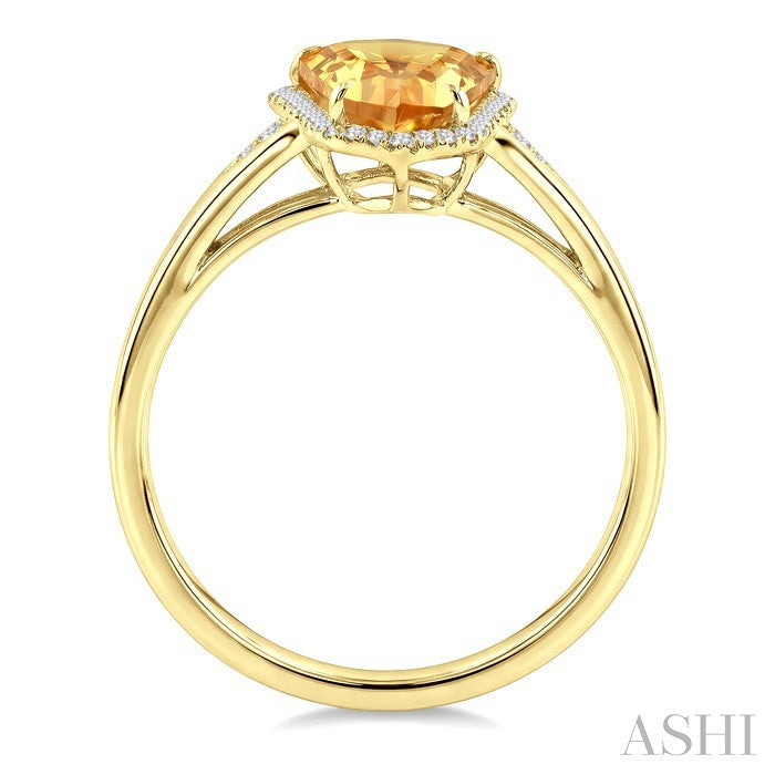 16X7 MM Evoque Gemstone Shield Shape Citrine and 1/6 Ctw Round Cut Diamond Semi-Precious Ring in 10K Yellow Gold