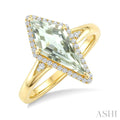 16X7 MM Evoque Gemstone Kite Shape Green Amethyst and 1/6 Ctw Round Cut Diamond Semi-Precious Ring in 10K Yellow Gold