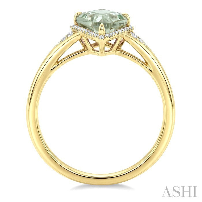 16X7 MM Evoque Gemstone Kite Shape Green Amethyst and 1/6 Ctw Round Cut Diamond Semi-Precious Ring in 10K Yellow Gold