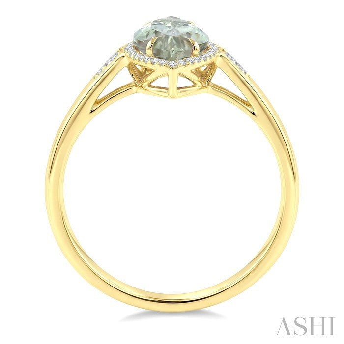 16X7 MM Evoque Gemstone Marquise Shape Green Amethyst and 1/6 Ctw Round Cut Diamond Semi-Precious Ring in 10K Yellow Gold