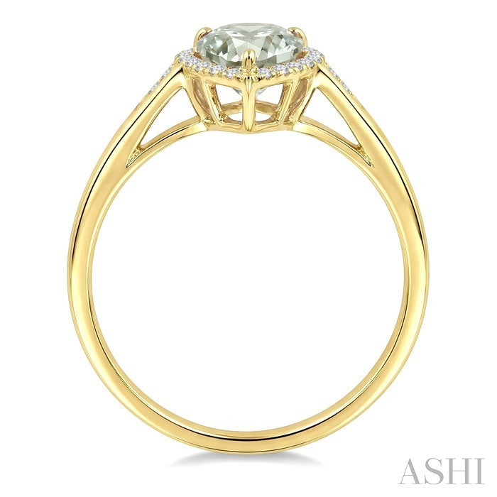 16X6 MM Evoque Gemstone Pear Shape Green Amethyst and 1/6 Ctw Round Cut Diamond Semi-Precious Ring in 10K Yellow Gold