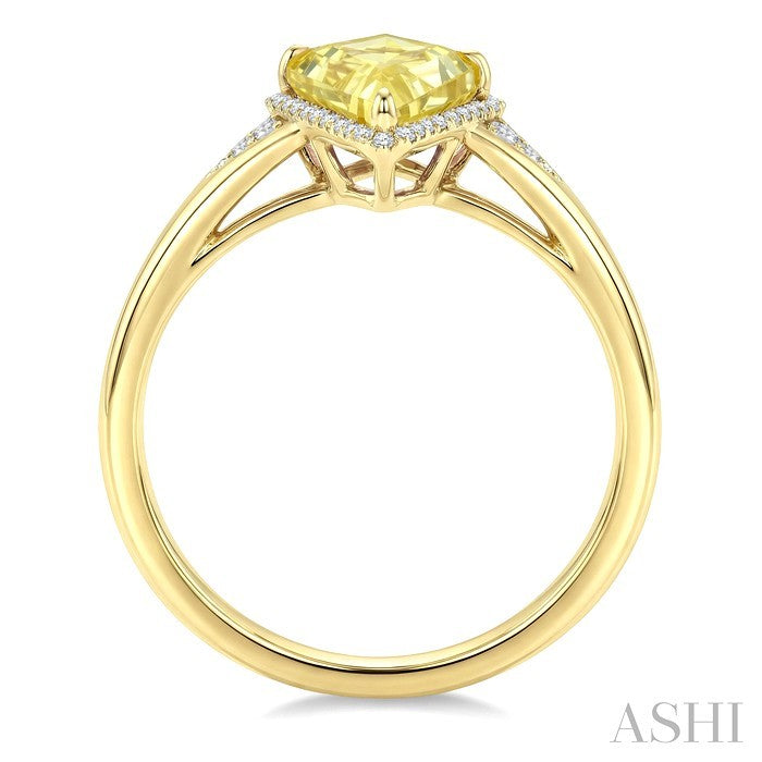 16X7 MM Evoque Gemstones Kite Shape Lemon Quartz and 1/6 Ctw Round Cut Diamond Semi-Precious Ring in 10K Yellow Gold