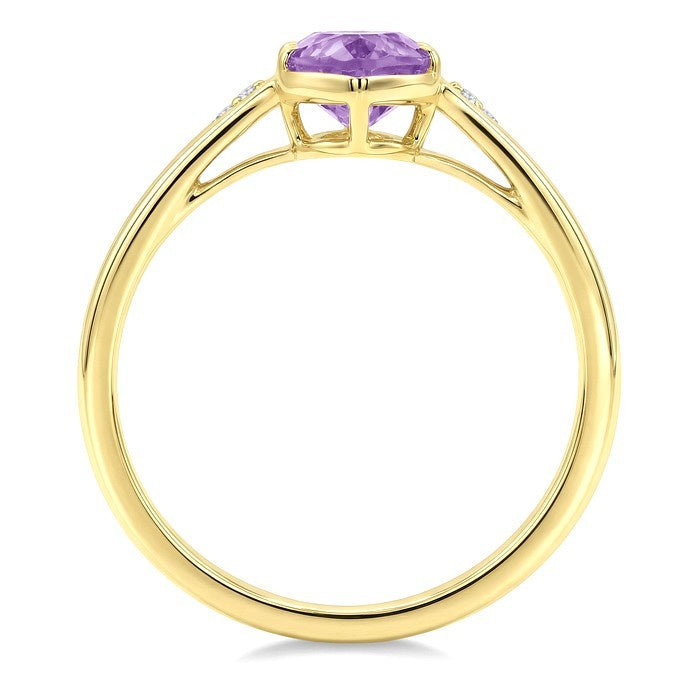 16X6 MM Evoque Gemstones Oval Shape Amethyst and 1/50 Ctw Round Cut Diamond Semi-Precious Ring in 10K Yellow Gold