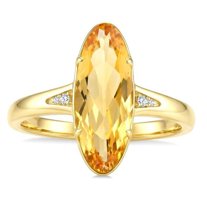 16X6 MM Evoque Gemstone Oval Shape Citrine and 1/50 Ctw Round Cut Diamond Semi-Precious Ring in 10K Yellow Gold