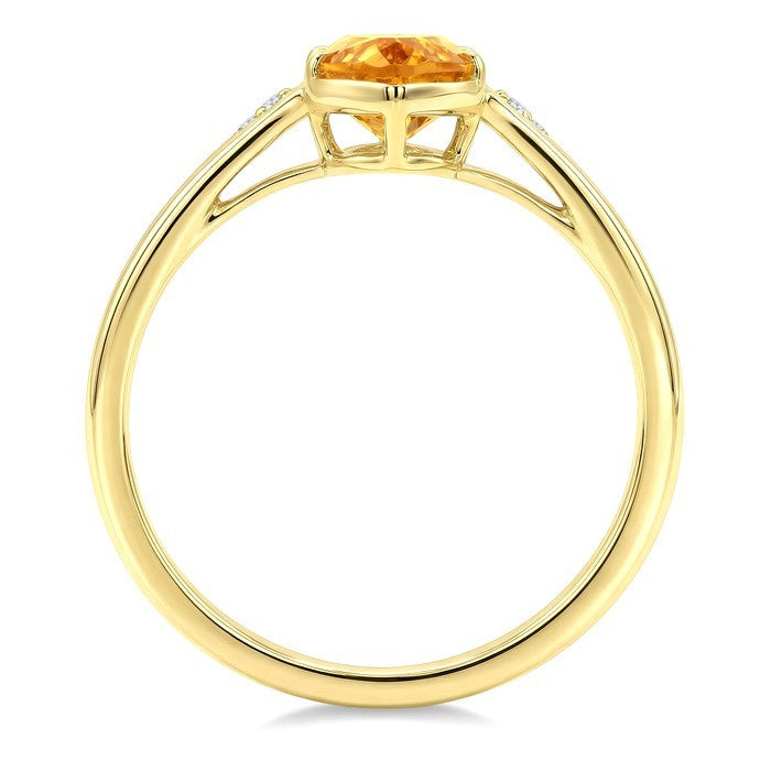 16X6 MM Evoque Gemstone Oval Shape Citrine and 1/50 Ctw Round Cut Diamond Semi-Precious Ring in 10K Yellow Gold