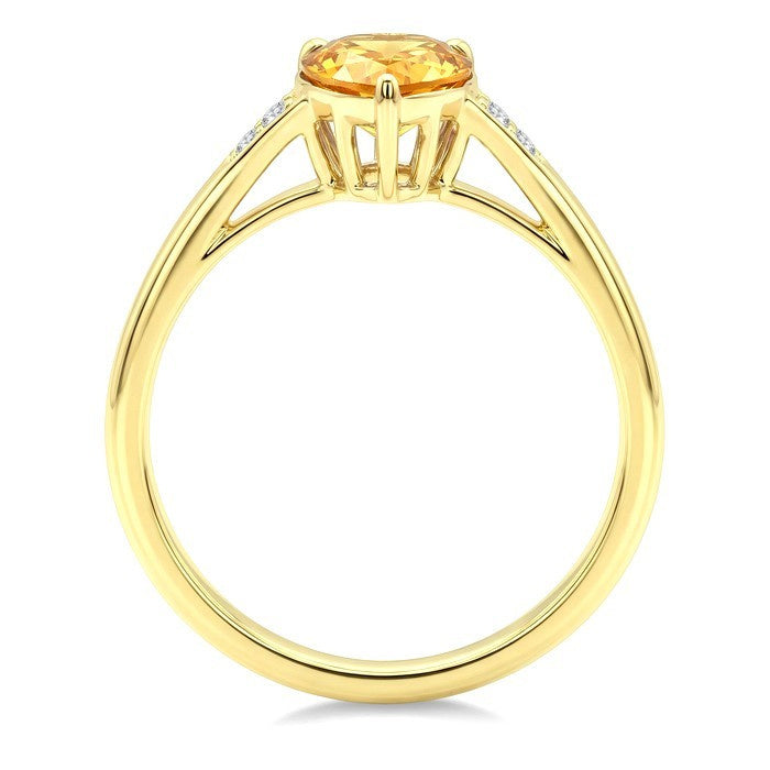 16X6 MM Evoque Gemstone Pear Shape Citrine and 1/50 Ctw Round Cut Diamond Semi-Precious Ring in 10K Yellow Gold