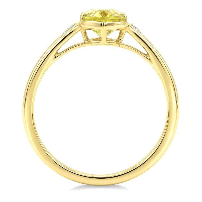 16X6 MM Evoque Gemstones Oval Shape Lemon Quartz and 1/50 Ctw Round Cut Diamond Semi-Precious Ring in 10K Yellow Gold