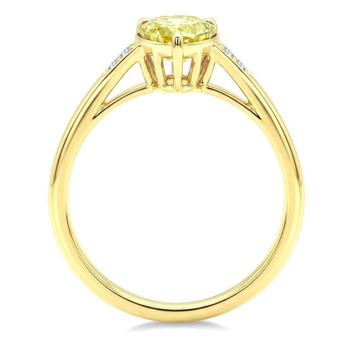 16X6 MM Evoque Gemstones Pear Shape Lemon Quartz and 1/50 Ctw Round Cut Diamond Semi-Precious Ring in 10K Yellow Gold