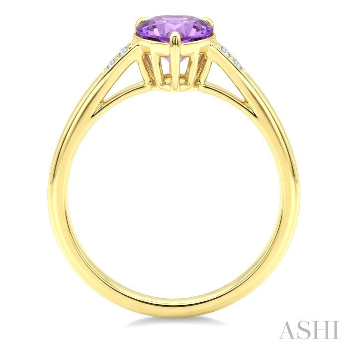 16X6 MM Evoque Gemstones Pear Shape Amethyst and 1/50 Ctw Round Cut Diamond Semi-Precious Ring in 10K Yellow Gold