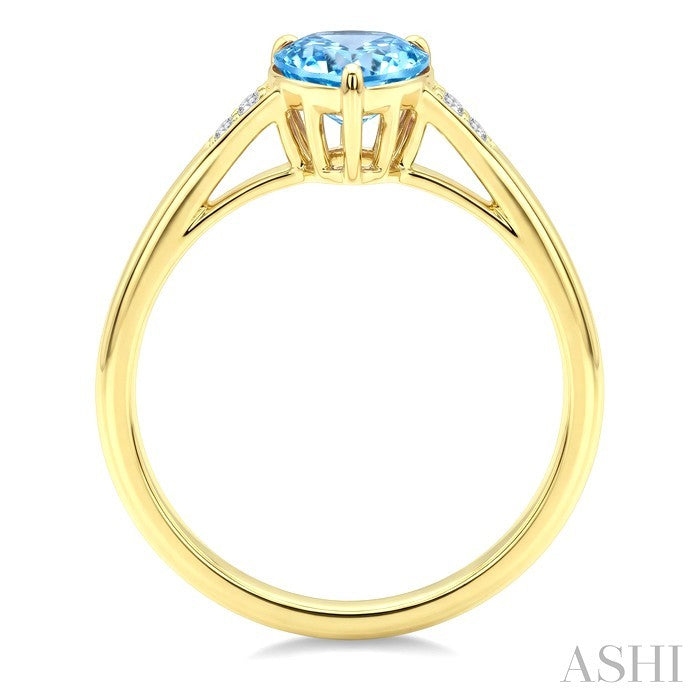 16X6 MM Evoque Gemstones Pear Shape Blue Topaz and 1/50 Ctw Round Cut Diamond Semi-Precious Ring in 10K Yellow Gold