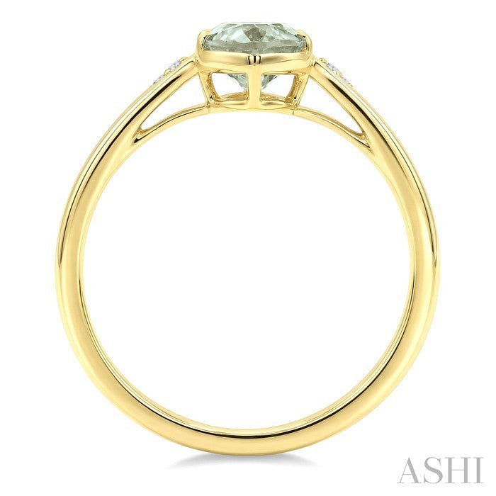 16X6 MM Evoque Gemstone Oval Shape Green Amethyst and 1/50 Ctw Round Cut Diamond Semi-Precious Ring in 10K Yellow Gold