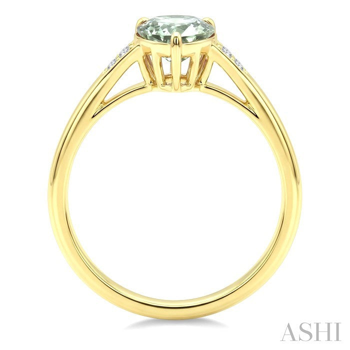 16X6 MM Evoque Gemstone Pear Shape Green Amethyst and 1/50 Ctw Round Cut Diamond Semi-Precious Ring in 10K Yellow Gold