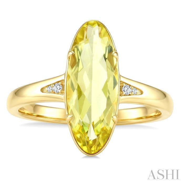 16X6 MM Evoque Gemstones Oval Shape Lemon Quartz and 1/50 Ctw Round Cut Diamond Semi-Precious Ring in 10K Yellow Gold