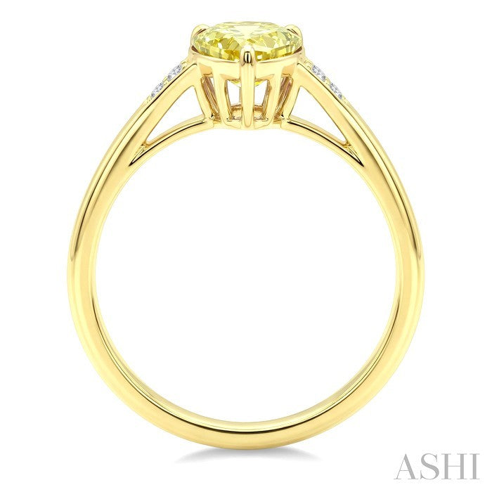 16X6 MM Evoque Gemstones Pear Shape Lemon Quartz and 1/50 Ctw Round Cut Diamond Semi-Precious Ring in 10K Yellow Gold